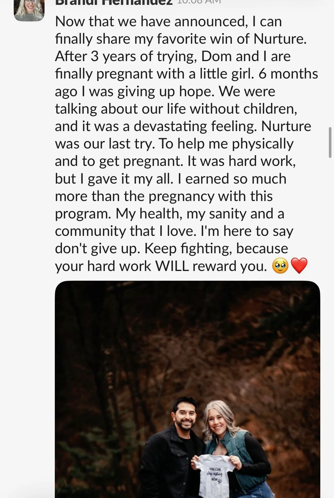 Client win shared in the Nurture community